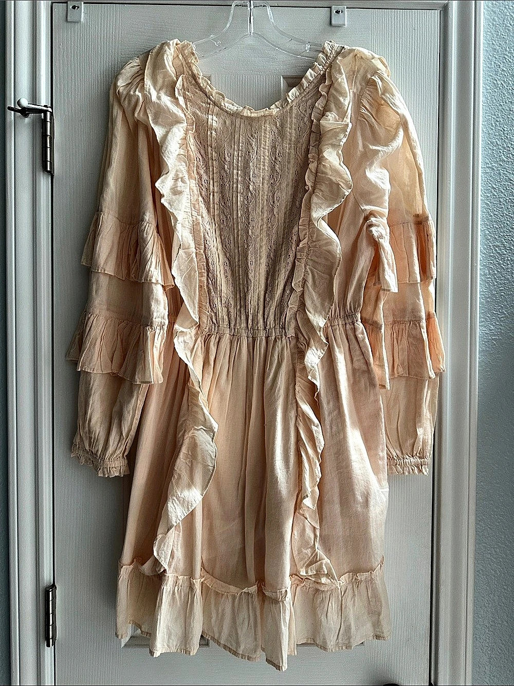 Happy Nature Ruffle Mini Dress in Peach Pink Size Small Prairie Victorian Coquet - Picture 2 of 13